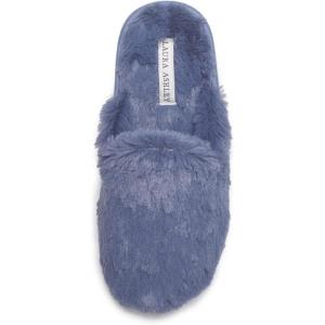 imageLaura Ashley Ladies All Over Plush WMemory Foam SlippersClassic Blue