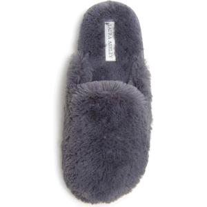 imageLaura Ashley Ladies All Over Plush WMemory Foam SlippersDark Grey