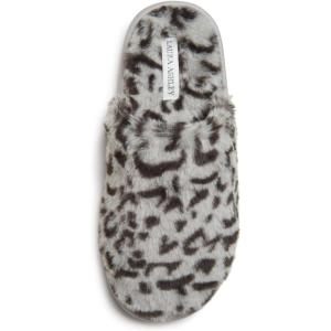 imageLaura Ashley Ladies All Over Plush WMemory Foam SlippersGrey Cheetah