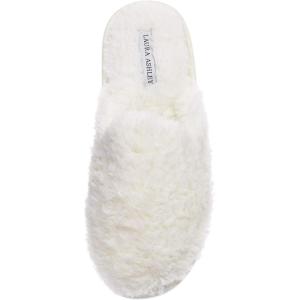 imageLaura Ashley Ladies All Over Plush WMemory Foam SlippersOffwhite