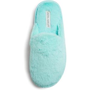 imageLaura Ashley Ladies All Over Plush WMemory Foam SlippersTurquoise