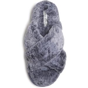 imageLaura Ashley Ladies Animal Leopard Plush Cross Band Slippers With Memory Foam InsoleDenim