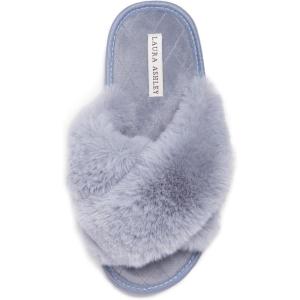 imageLaura Ashley Ladies Animal Leopard Plush Cross Band Slippers With Memory Foam InsoleSteel Grey
