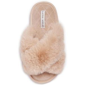 imageLaura Ashley Ladies Animal Leopard Plush Cross Band Slippers With Memory Foam InsoleTan