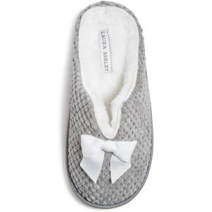 imageLaura Ashley Womens Memory Foam Slip On Terry Cloth Clog Slippers Ladies Fuzzy Rubber Bottom Fur Bedroom House ShoesBasic Grey