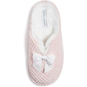 imageLaura Ashley Womens Memory Foam Slip On Terry Cloth Clog Slippers Ladies Fuzzy Rubber Bottom Fur Bedroom House ShoesChalk Pink