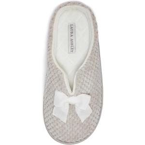 imageLaura Ashley Womens Memory Foam Slip On Terry Cloth Clog Slippers Ladies Fuzzy Rubber Bottom Fur Bedroom House ShoesClay Velour