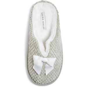 imageLaura Ashley Womens Memory Foam Slip On Terry Cloth Clog Slippers Ladies Fuzzy Rubber Bottom Fur Bedroom House ShoesNickle Green