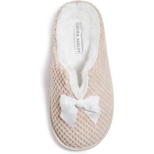 imageLaura Ashley Womens Memory Foam Slip On Terry Cloth Clog Slippers Ladies Fuzzy Rubber Bottom Fur Bedroom House ShoesOat Milk