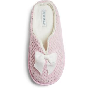 imageLaura Ashley Womens Memory Foam Slip On Terry Cloth Clog Slippers Ladies Fuzzy Rubber Bottom Fur Bedroom House ShoesPink Quartz