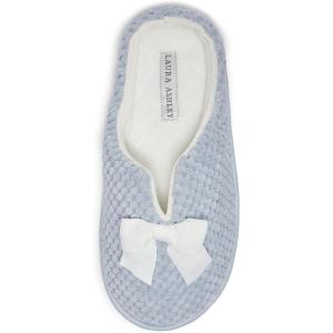 imageLaura Ashley Womens Memory Foam Slip On Terry Cloth Clog Slippers Ladies Fuzzy Rubber Bottom Fur Bedroom House ShoesResort Blue Velour