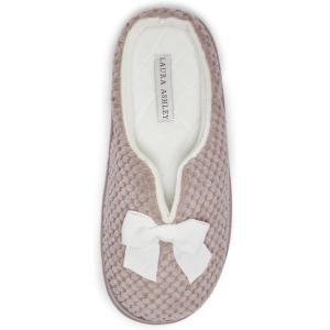 imageLaura Ashley Womens Memory Foam Slip On Terry Cloth Clog Slippers Ladies Fuzzy Rubber Bottom Fur Bedroom House ShoesStone Velour