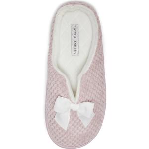 imageLaura Ashley Womens Memory Foam Slip On Terry Cloth Clog Slippers Ladies Fuzzy Rubber Bottom Fur Bedroom House ShoesVintage Pink Velour