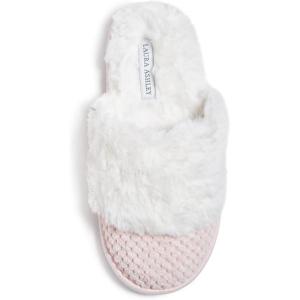 imageLaura Ashley Womens Plush Memory Foam Wide Collar Fleece Spa Scuff Slippers Fuzzy Warm Faux Fur Slip On House Shoes SlipperChalk Pink