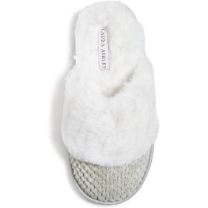 imageLaura Ashley Womens Plush Memory Foam Wide Collar Fleece Spa Scuff Slippers Fuzzy Warm Faux Fur Slip On House Shoes SlipperNickle Green