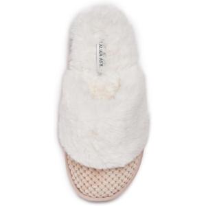 imageLaura Ashley Womens Plush Memory Foam Wide Collar Fleece Spa Scuff Slippers Fuzzy Warm Faux Fur Slip On House Shoes SlipperOat Milk
