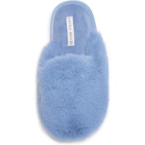 imageLaura Ashley Womens Soft Plush Memory Foam Scuff Slippers Warm Fuzzy Fluffy Bedroom Slipper Ladies Faux Fur Slip On House ShoesBlue