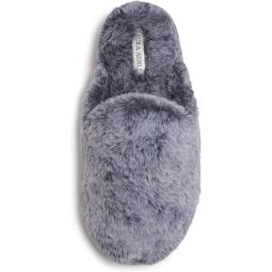 imageLaura Ashley Womens Soft Plush Memory Foam Scuff Slippers Warm Fuzzy Fluffy Bedroom Slipper Ladies Faux Fur Slip On House ShoesDenim Tipped