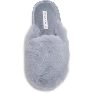imageLaura Ashley Womens Soft Plush Memory Foam Scuff Slippers Warm Fuzzy Fluffy Bedroom Slipper Ladies Faux Fur Slip On House ShoesGrey