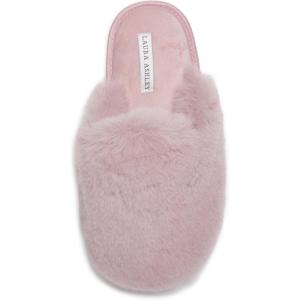 imageLaura Ashley Womens Soft Plush Memory Foam Scuff Slippers Warm Fuzzy Fluffy Bedroom Slipper Ladies Faux Fur Slip On House ShoesPink