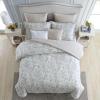 imageLaura Ashley Home  Queen Comforter Set Cotton Reversible Bedding Includes Matching Shams with Bonus Euro Shams ampamp Throw Pillows Lindy Green QueenQueen