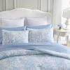 imageLaura Ashley Queen Comforter Set Cotton Reversible Bedding Set with Matching Shams Farmhouse Home Dcor Bedford Blue QueenBedford Blue