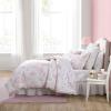 imageLaura Ashley Queen Comforter Set Reversible Cotton Bedding with Matching Shams Farmhouse Home Decor Dorm Room Essentials Belinda Blue QueenDelphine Pink