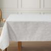 imageLaura Ashley Tablecloth Raised Woven Embroidered Jacquard Fabric Wrinkle Resistant for Dining Holiday Party Wedding or Banquet 60quot x 102quot Cynthia WhiteSnowflake Silver