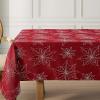 imageLaura Ashley Tablecloth Raised Woven Embroidered Jacquard Fabric Wrinkle Resistant for Dining Holiday Party Wedding or Banquet 60quot x 102quot Cynthia WhitePoinsettia Red