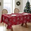imageLaura Ashley Tablecloth Raised Woven Embroidered Jacquard Fabric Wrinkle Resistant for Dining Holiday Party Wedding or Banquet 60quot x 102quot Cynthia WhitePoinsettia Red