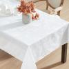 imageLaura Ashley Tablecloth Raised Woven Embroidered Jacquard Fabric Wrinkle Resistant for Dining Holiday Party Wedding or Banquet 60quot x 102quot Cynthia WhiteCynthia White