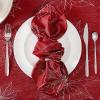 imageLaura Ashley Tablecloth Raised Woven Embroidered Jacquard Fabric Wrinkle Resistant for Dining Holiday Party Wedding or Banquet 60quot x 102quot Cynthia WhitePoinsettia Red