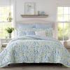 imageLaura Ashley Comforter Soft Reversible Bedding Set Includes Matching Bonus Euro Shams ampamp Throw Pillows Queen Nora BlueYellowGreenWhiteQueen