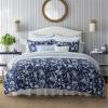 imageLaura Ashley Queen Comforter Set Cotton Reversible Bedding Set Includes Matching Shams with Bonus Euro Shams ampamp Throw Pillow Covers Branch Toile Blue QueenBranch Toile Blue
