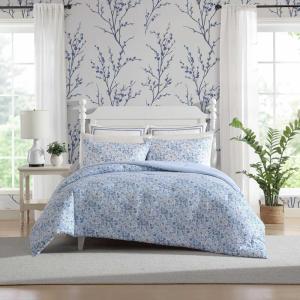 imageLaura Ashley  FullQueen Comforter Set Soft Cotton Bedding with Matching Shams Floral Home Decor OekoTex Certified Bloomsbury Brown FullQueenQuartet Blue