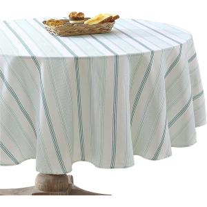 imageLaura Ashley Decorative Tablecloth Wrinkle and Stain Resistant Spillproof Water Repellent Easy Care Washable Polyester Fabric for Dining Kitchen Holiday and Party 60quot x 84quot Apple BlossomTeal Stripe