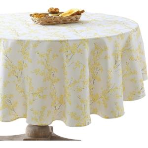 imageLaura Ashley Decorative Tablecloth Wrinkle and Stain Resistant Spillproof Water Repellent Easy Care Washable Polyester Fabric for Dining Kitchen Holiday and Party 60quot x 84quot Apple BlossomForsythia
