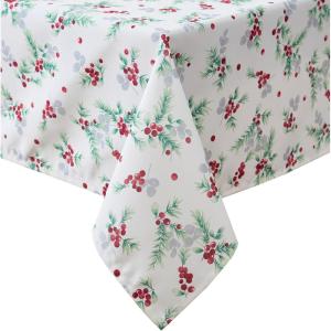 imageLaura Ashley Decorative Tablecloth Wrinkle and Stain Resistant Spillproof Water Repellent Easy Care Washable Polyester Fabric for Dining Kitchen Holiday and Party 60quot x 84quot Apple BlossomHolly Berry