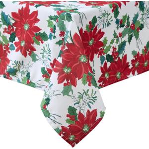 imageLaura Ashley Decorative Tablecloth Wrinkle and Stain Resistant Spillproof Water Repellent Easy Care Washable Polyester Fabric for Dining Kitchen Holiday and Party 60quot x 84quot Apple BlossomChristmas Floral