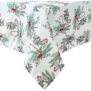 imageLaura Ashley Decorative Tablecloth Wrinkle and Stain Resistant Spillproof Water Repellent Easy Care Washable Polyester Fabric for Dining Kitchen Holiday and Party 60quot x 84quot Apple BlossomCandy Cane