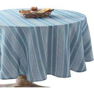 imageLaura Ashley Decorative Tablecloth Wrinkle and Stain Resistant Spillproof Water Repellent Easy Care Washable Polyester Fabric for Dining Kitchen Holiday and Party 60quot x 84quot Apple BlossomBlue Stripe