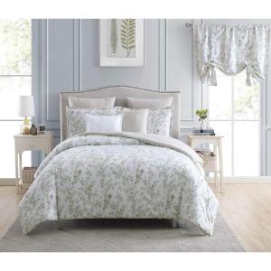 imageLaura Ashley Home  Queen Comforter Set Cotton Reversible Bedding Includes Matching Shams with Bonus Euro Shams ampamp Throw Pillows Lindy Green QueenQueen