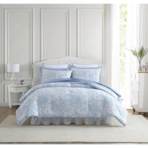 imageLaura Ashley Queen Comforter Set Cotton Reversible Bedding Set with Matching Shams Farmhouse Home Dcor Bedford Blue QueenBedford Blue