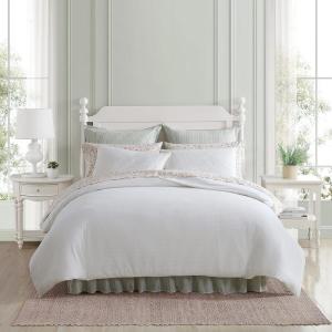 imageLaura Ashley Queen Comforter Set Cotton Reversible Bedding Set with Matching Shams Farmhouse Home Dcor Bedford Blue QueenWaffle Pique White