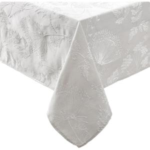 imageLaura Ashley Tablecloth Raised Woven Embroidered Jacquard Fabric Wrinkle Resistant for Dining Holiday Party Wedding or Banquet 60quot x 102quot Cynthia WhiteCynthia Beige