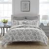 imageLaura Ashley Home  Queen Comforter Set Reversible Cotton Bedding Includes Matching Shams with Bonus Euro Shams ampamp Throw Pillows Annalise Grey Queen Shadow GreyWhiteShadow GreyWhite