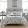 imageLaura Ashley Home  Queen Comforter Set Reversible Cotton Bedding Includes Matching Shams with Bonus Euro Shams ampamp Throw Pillows Annalise Grey Queen Shadow GreyWhiteShadow GreyWhite