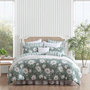 imageLaura Ashley  FullQueen Comforter Set Premium Cotton Bedding with Matching Shams Includes Bonus Decorative Pillows Floral Home Decor OekoTex Certified Wisley Floral Green FullQueenWisley Floral Green