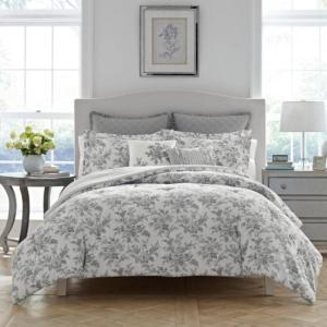 imageLaura Ashley Home  Queen Comforter Set Reversible Cotton Bedding Includes Matching Shams with Bonus Euro Shams ampamp Throw Pillows Annalise Grey Queen Shadow GreyWhiteShadow GreyWhite