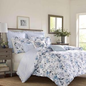 imageLaura Ashley Home  Queen Comforter Set Reversible Cotton Bedding with Matching Shams Stylish Home Decor for All Seasons Chloe Blue QueenTwin